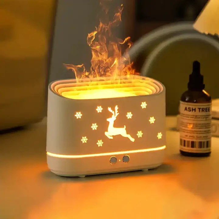 Hot sale office living room lucky deer 3d fire humidifier usb purifier air humidifier led flame volcano humidifier