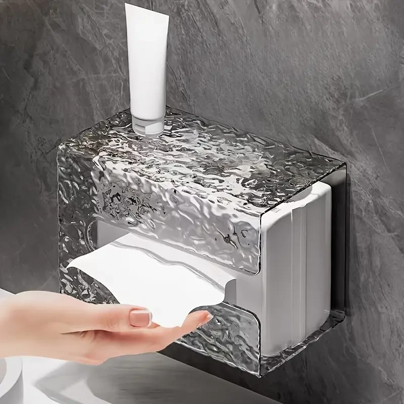 1pc Luxury Glacier Water Ripple Design Tissue Holder - U-Shaped, Large Opening, Wall-Mounted, No-Drill