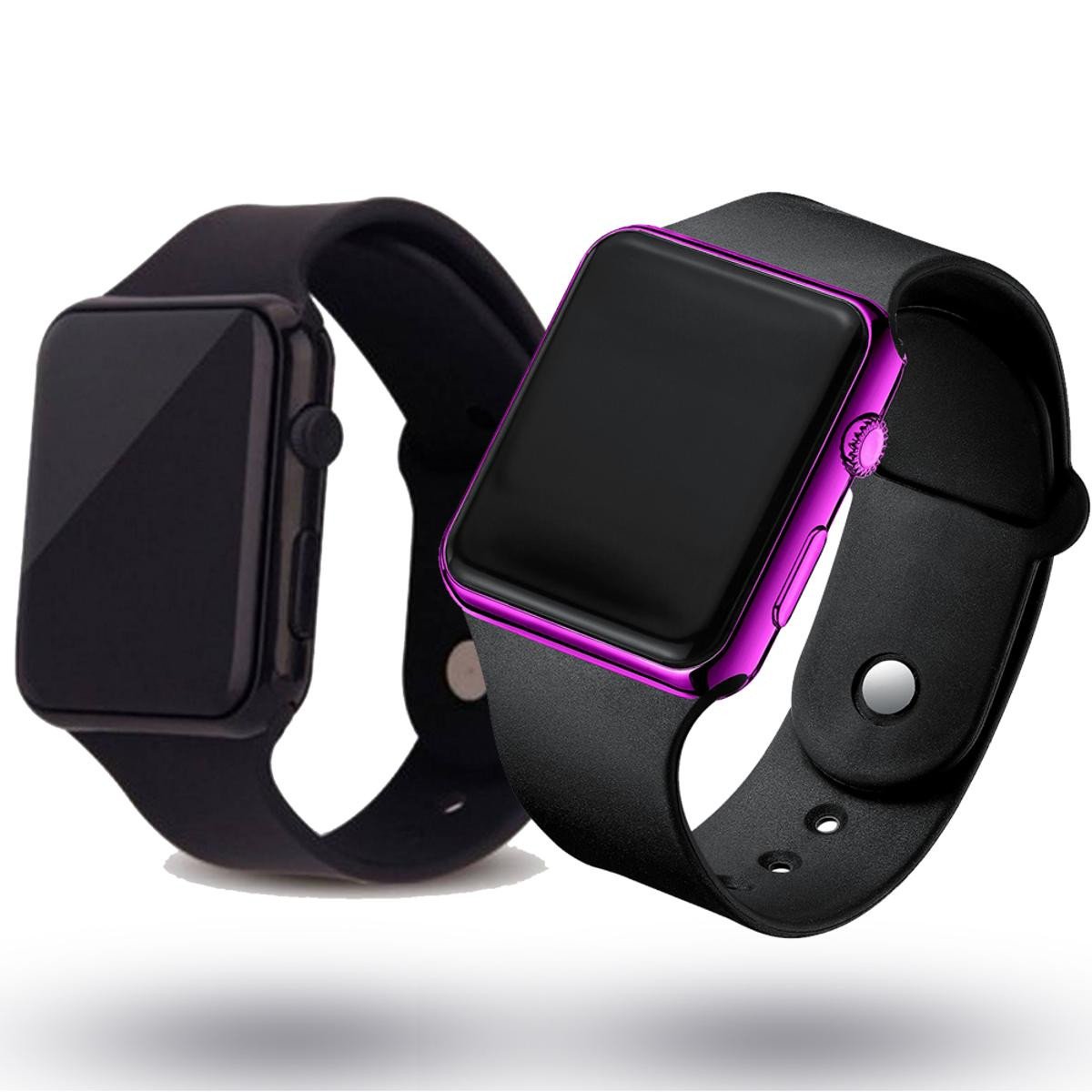 Pack of 2 Square Mirror Face Silicone Band Digital Watch Red LED Watches Sports Wristwatch for Unisex