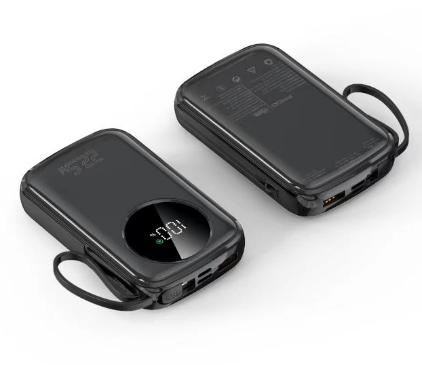 Hotselling 20000mAh Power Bank 22.5W Fast Charging with Digital Display Strap Built-in Cable USB Type-C Output for Travel Office