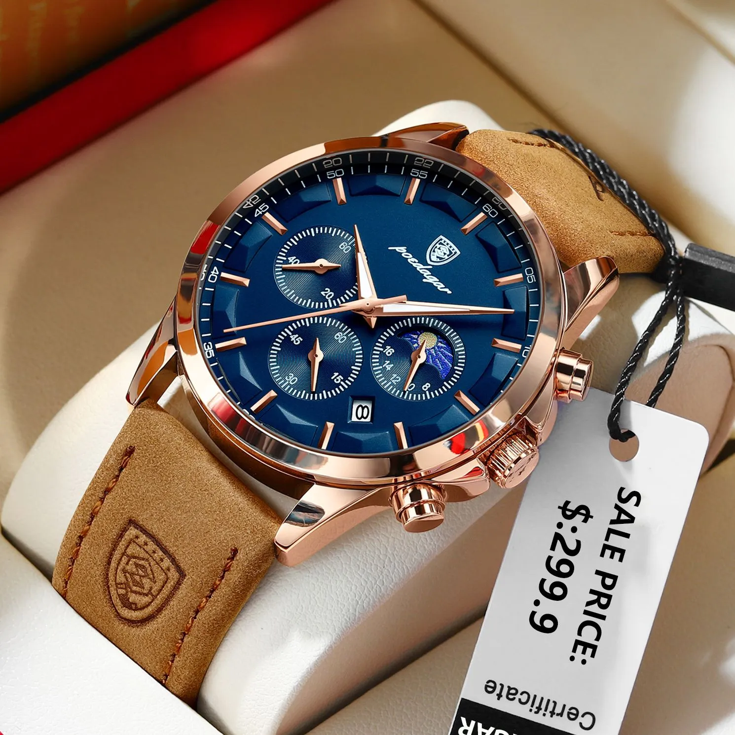 Poedagar Luxury Men Wrist Watch Sports Leather Men Quartz Watch Waterproof Luminous Calendar Chronograph Watches for Men