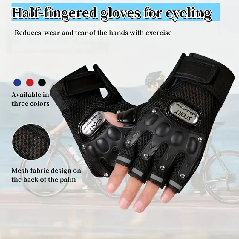 Breathable Half-Finger Fitness Gloves - Polyester Fiber, Black Sports Gloves for Outdoor Activities and Gym Workouts
