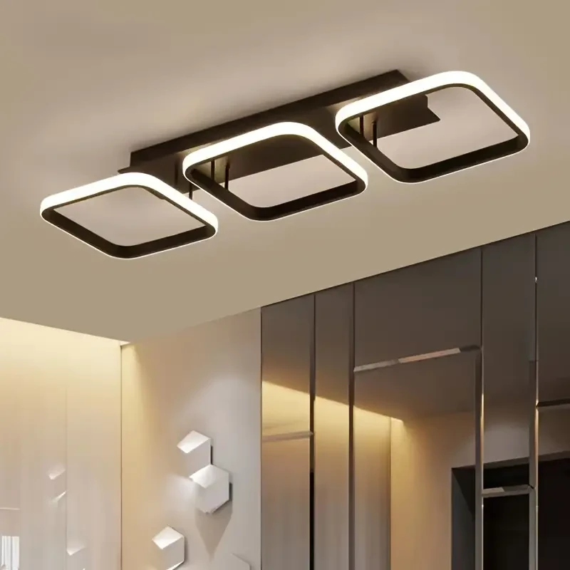 Modern Triangular LED Ceiling Light Fixture, Metal, Adjustable 3-Color Temperature, Hardwired, 85V-265V, for Living Room,