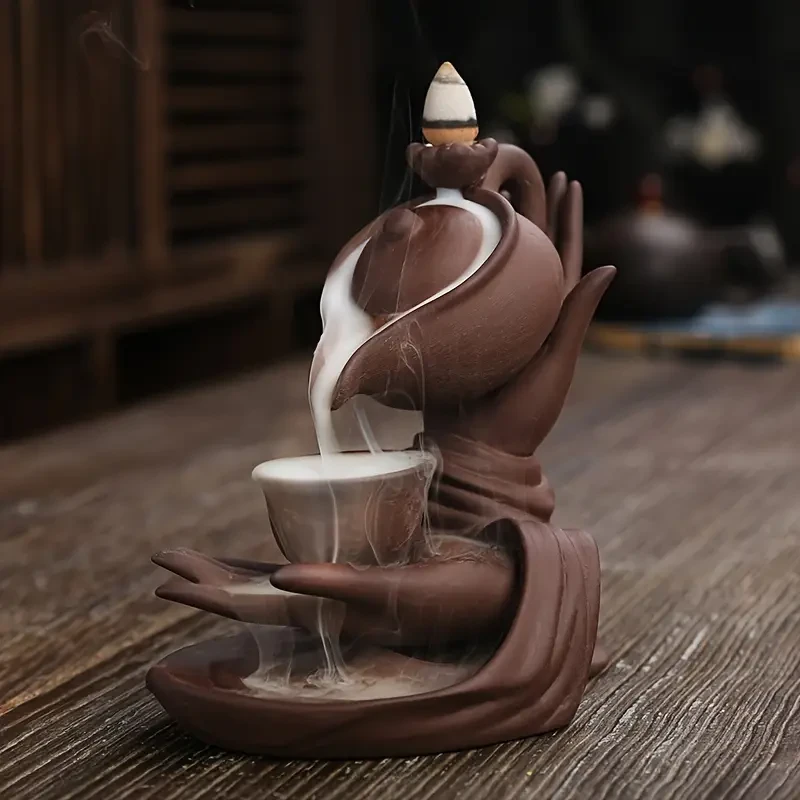 1pc, Ceramic Incense Burner, Backflow Waterfall Smoke Design, Home Decor, Yoga Accessory, Indoor Aromatherapy Sandalwood Ornament