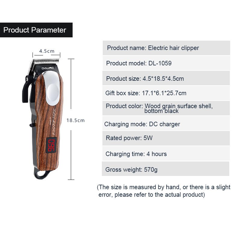 DALING DL-1059 professional electric barber scissors with power indicator, lithium battery can cut hair and shave