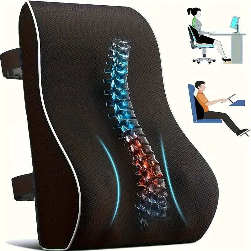Ergonomic Lumbar Support Pillow for Office Chairs, Cars & Gaming - Memory Foam Cushion with Adjustable Mesh Cover Straps to Improve Posture