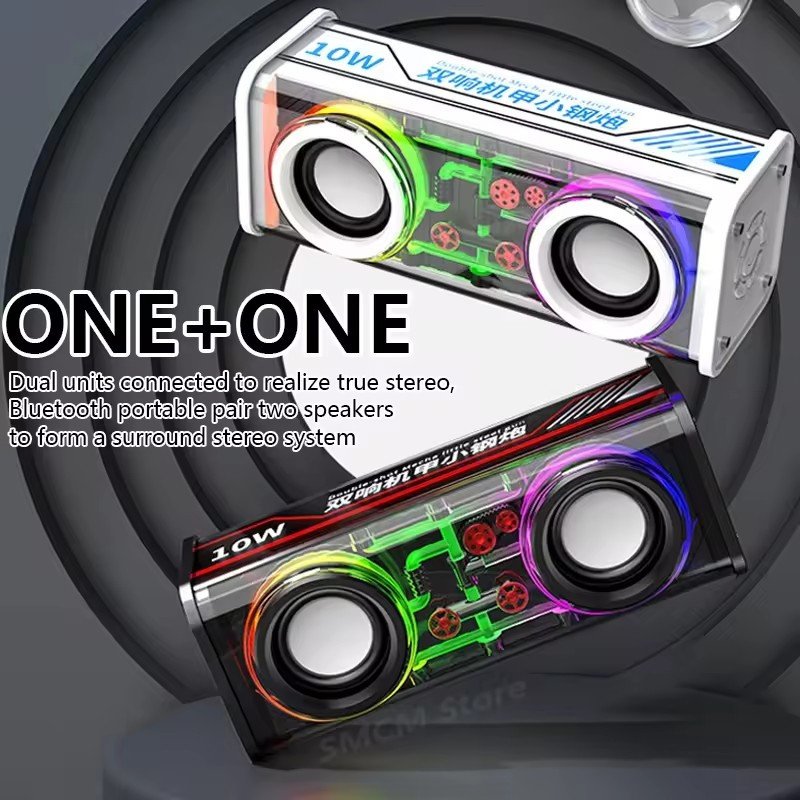 V8 Transparent Mecha Wireless Speaker Double Sound RGB Outdoor Light Portable Subwoofer Wireless BT Bass Audio Speaker