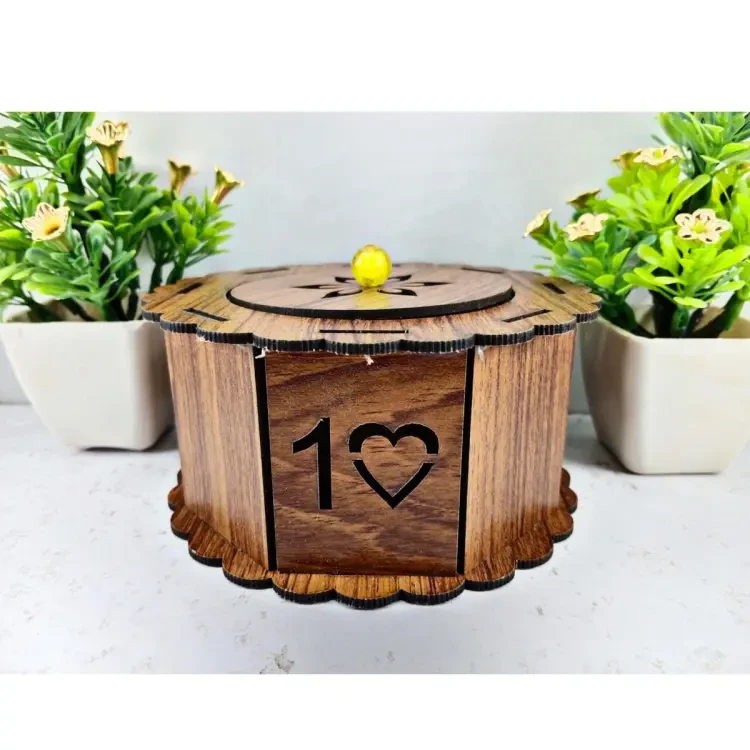 Wooden Round Jewelry Box for Girls