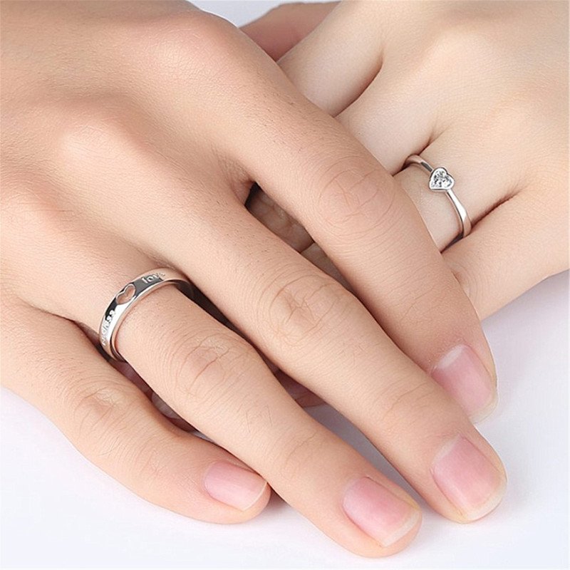 Mani Jewelry New Silver Plated Couple Rings For Lovers Forever Endless love Heart Zircon Open Rings Wedding Engagement Anniversary jewelry