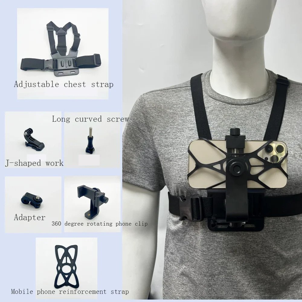1 PC Adjustable Phone Clip Holder With Chest Strap Fixation Bracket for Sport Camera Mobile Phone Camera Black Holder Accessory