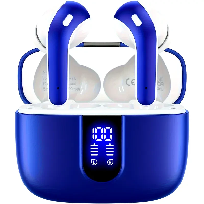 LIFEBEE Sleek Black Wireless Earbuds with 60H Playtime, LED Power Display & Type-C Fast Charging Case - Noise-Canceling In-Ear Headphones for Gaming, Business & Sports, Earbuds Wireless