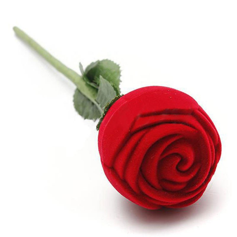 Rings Box Rose Head with Long Stem Long Stemmed Flower Jewelry Box Ring Box Packaging for Wedding Rings/Valentine's Day