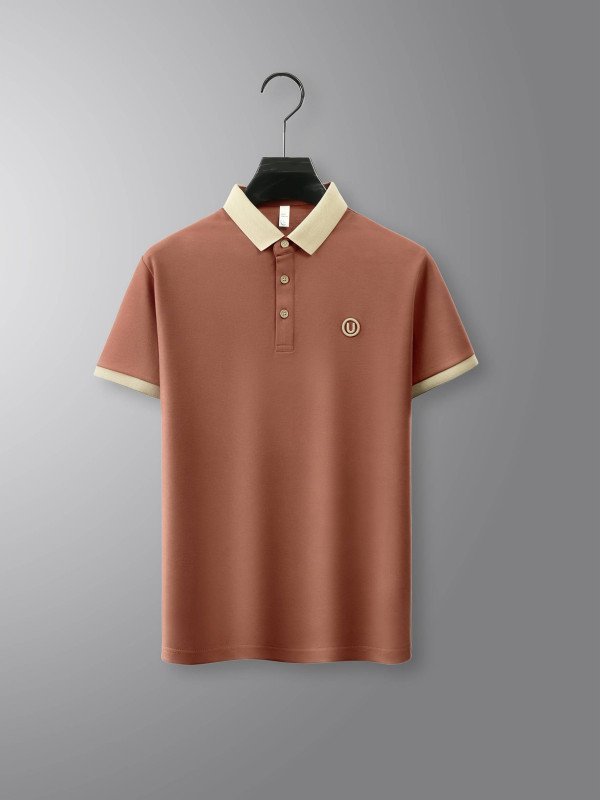 Men's Stylish Embroidered Shirt - Casual Short Sleeve, Button-Up Collar, White with Gray Collar & Cuff Accents, Soft Polyester Fabric, Perfect for Golf or Casual Attire, Golf Shirt | Embroidered Colla