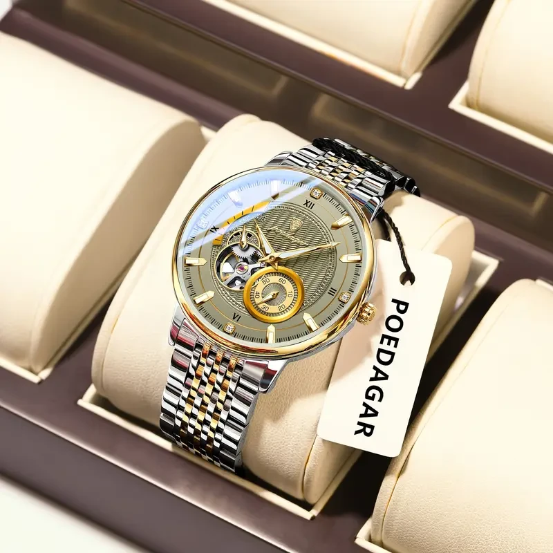 POEDAGAR Men's Automatic Mechanical Watch - Business Chronograph Wristwatch with 3ATM High Quality