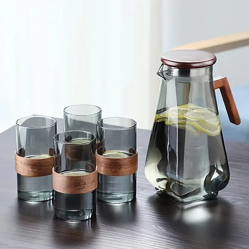 1Set Heat Resistant Glass Water Pitcher And Tumbler Set - Large Capacity Cold Water Jug for Home Use, Ideal for Chilled Water, Iced Tea, And Cold Brew