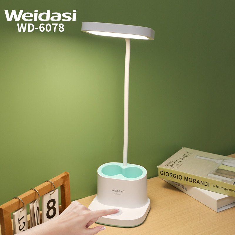 Bright Rechargeable Student Table Lamp Portable Plastic Led Bed Side Reading Desk Lamp with Pencil Holder and USB