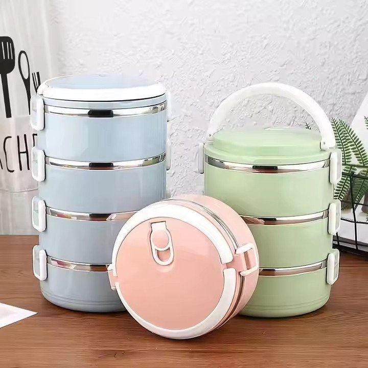 Stainless Steel Insulated Lunch Box With Compartments, Double-Layer, Three-Layer, Four-Layer, Student and Adult Round Lunch Box