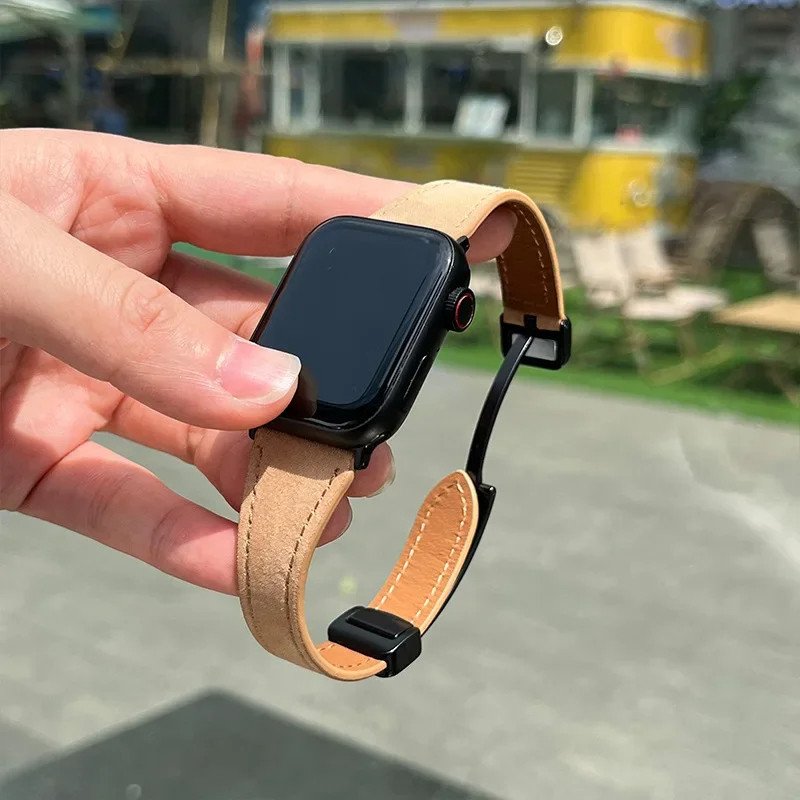 Foldable Buckle Leather Belt Precision Woven Watchband for Apple Watch IWatch9 Small Waist Elegant Design Compatible with Apple