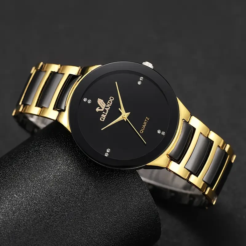 1pc Men's Stylish Black Dial Golden-Tone Zinc Alloy Quartz Wristwatch with Golden-Tone Metal Band