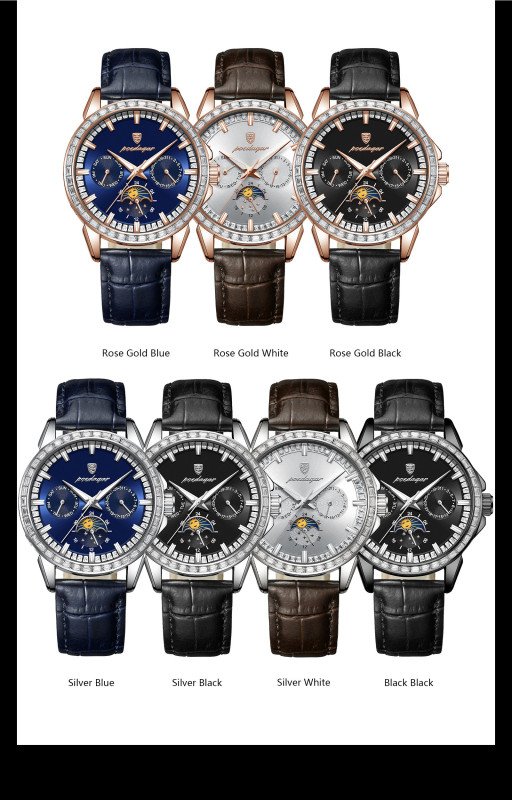 POEDAGAR Watch Men 956 High Quality Diamond Bracelet Leather Wristwatch Sport Chronograph Luxury Watches Reloj Relojes Hombre