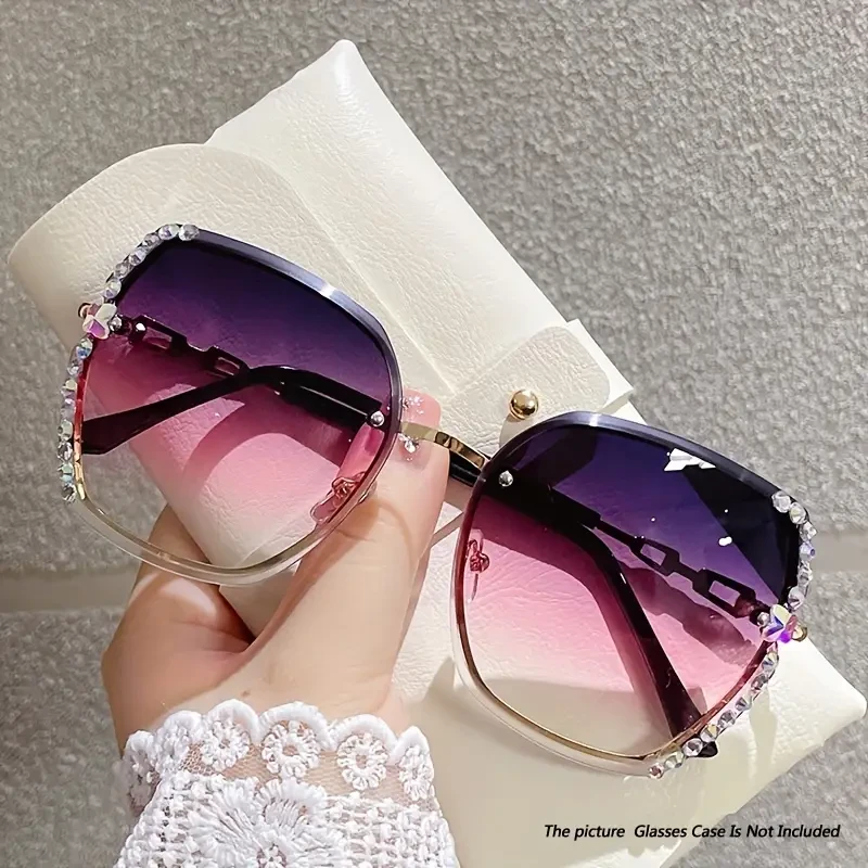 Women's Rimless Gradient Fashion Glasses | Metal Frame with Rhinestone Embellishments