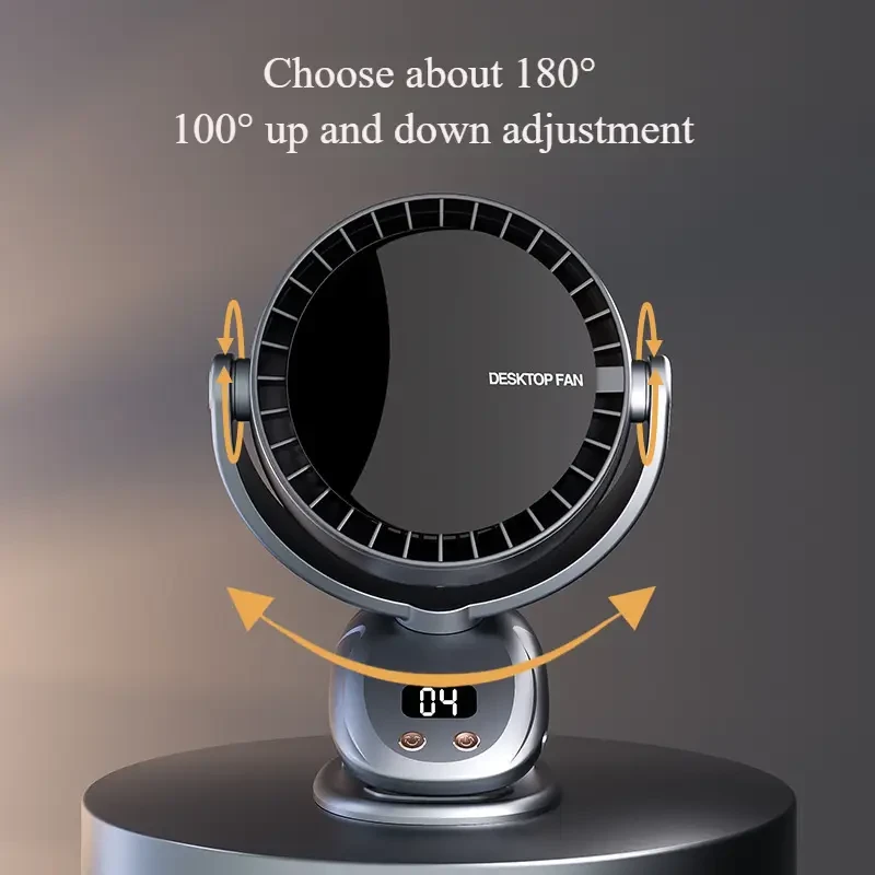 Portable Digital Display Bladeless Electric Fan, USB Charging Fan, 6-Speed Adjustable, Suitable for Home, Office
