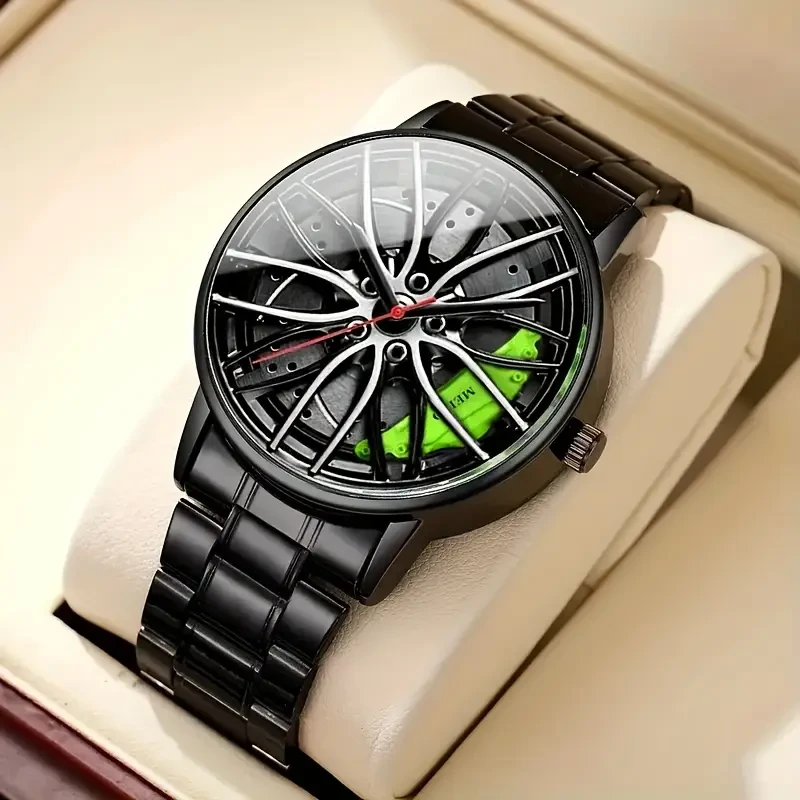 1pc men&women&apos;s Sporty Quartz Watch with Skeleton Dial & Red Accents - Black Alloy Band, Non- Round Case