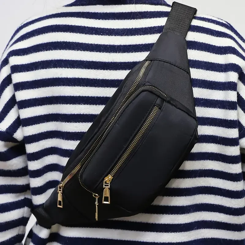 Men's Sporty Casual Crossbody Chest Bag - Sleek Black, Zipper Closure