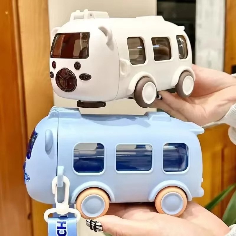 Cartoon Bus Straw Cup Cute Large Capacity Outdoors Car Water Bottle Children Drinkware Bounce Straw Bottle