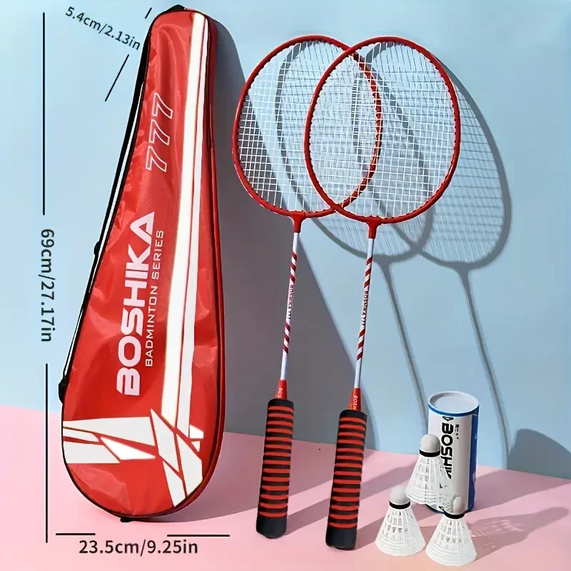 2pcs 777 Badminton Racket Set with Large Frame, Iron Alloy Construction, Available in Blue, Black