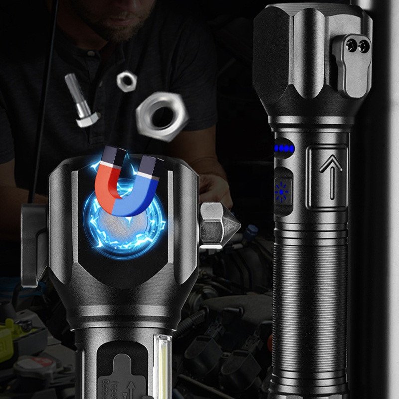 New professional aluminum alloy strong light 20W white laser with hammer knife and magnetic zoom flashlight