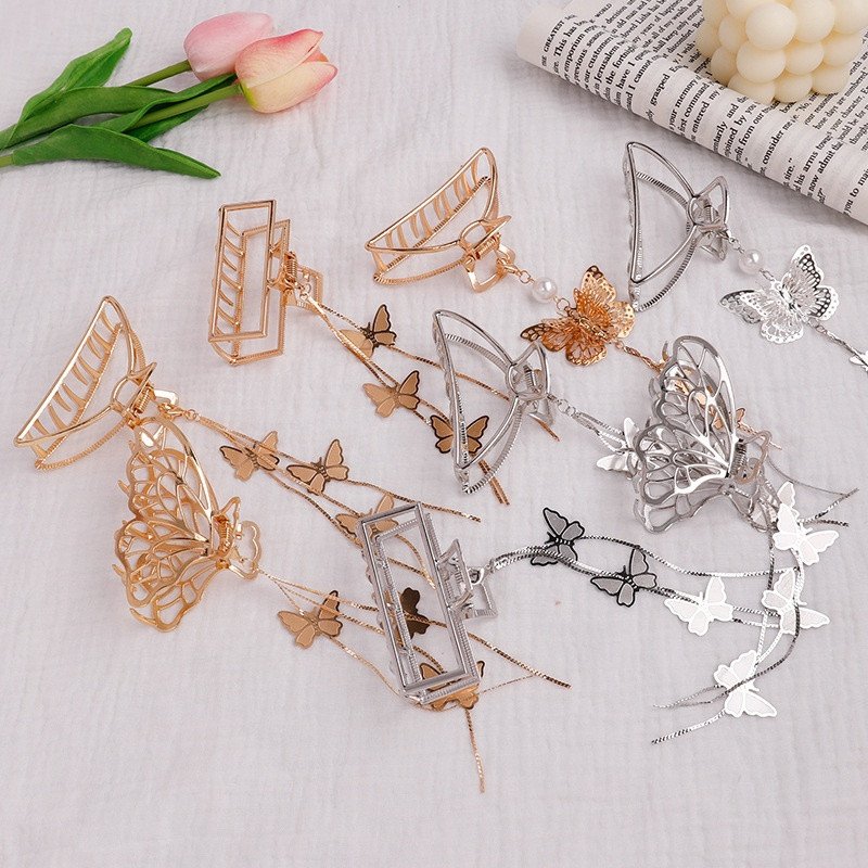 MIO 2024 High Quality Luxury Metal Wiggle Hair Claw Clip With Beautiful Butterflies Hair Accessories For Lady Women Girls