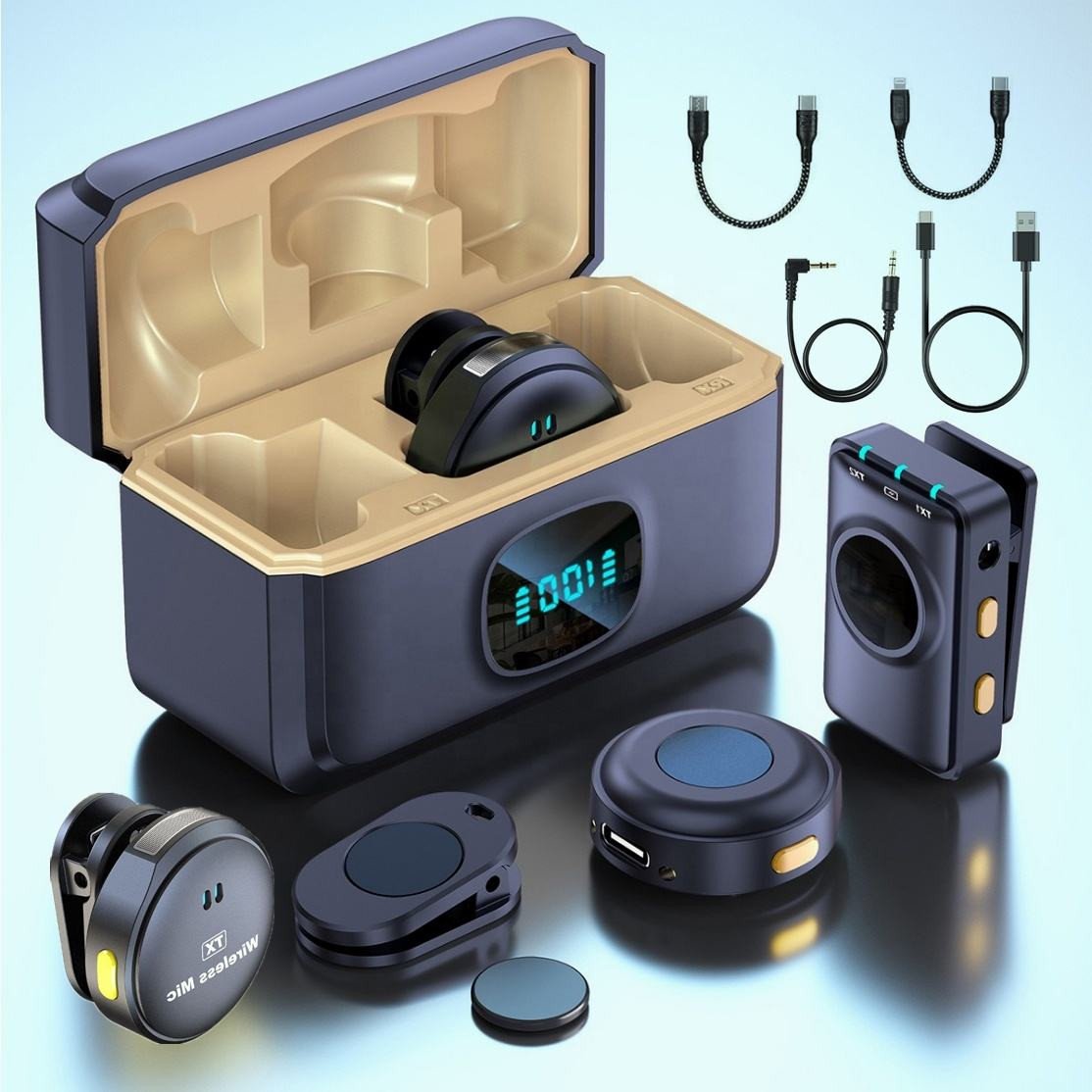 2Mic 3 in 1 Magsafe Magnetic Lavalier Lapel Clip Wireless Microphone with Charging Case Camera Phone Video Recording Mic