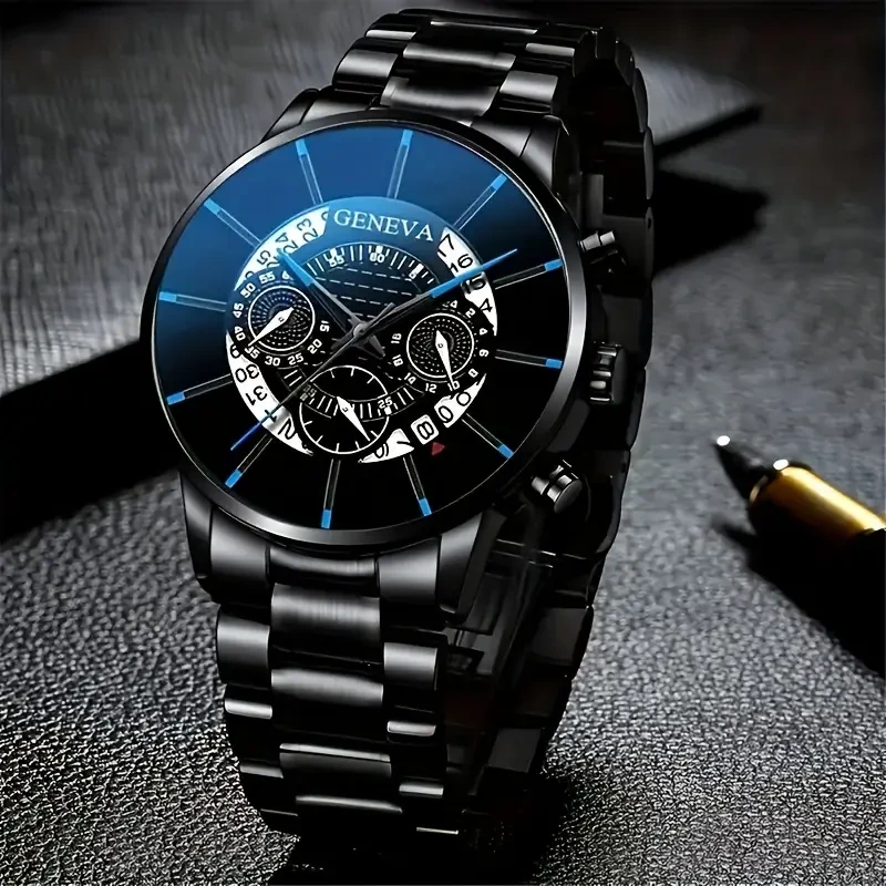 1pc Men'S Sports Quartz Watch with Date - Stainless Steel Strap, Round Zinc Alloy Case, Electronic Movement