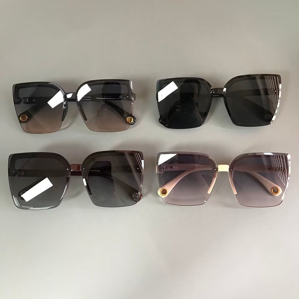 INS Popular 2023 Half Frame Square Sunglasses for Women Trendy Brand Designer Gradient Green Lens Sun Glasses Men Shades UV400