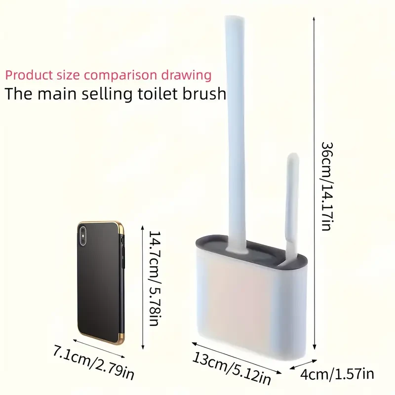 1 Set of 2 Toilet Brushes and 1 Toilet Seat, Wall-Mounted Toilet Brush, Silicone Soft Toilet Head,