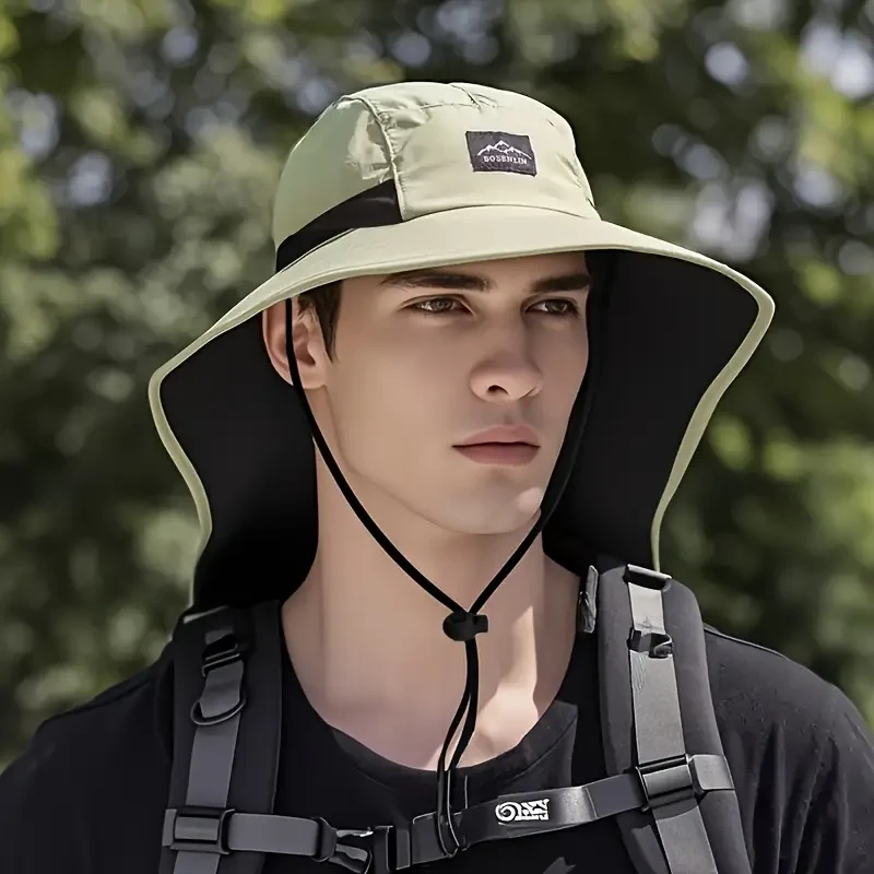 1pc Breathable Sun Protection Outdoor Fishing Hat with Detachable Neck Gaiter - Adjustable Unisex Trucker Cap for Hiking