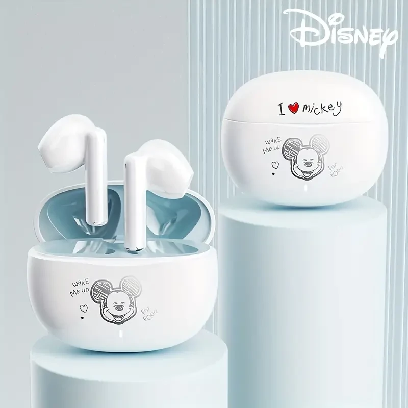 Disney J-01 Wireless Earbuds with Large Battery Life, USB-C Charging & Wireless - Lightweight Travel-Friendly Design, White with Cute Disney Character Graphics for Commuting