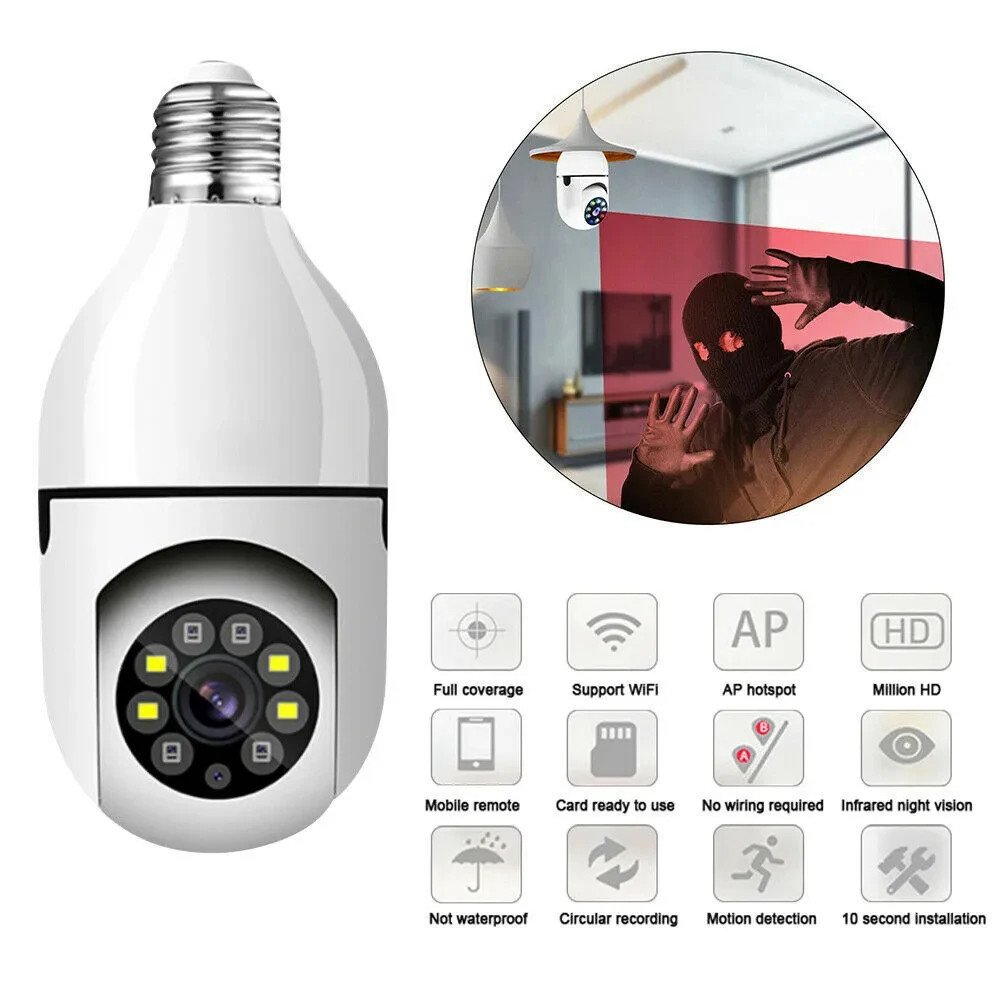 3MP E27 Surveillance Camera Full Color Night Vision Automatic Human Tracking Zoom Indoor Security Monitor Wifi Miini IP Camera