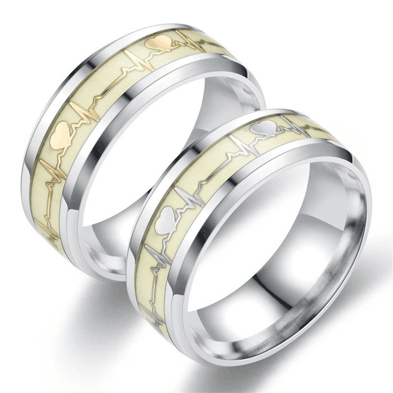 Fashion jewelry ring titanium steel stainless steel luminous ring electrocardiogram heartbeat couple ring