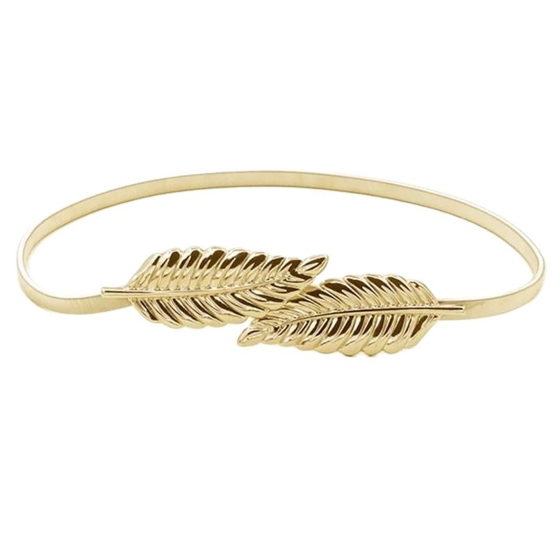 Skinny Metal Chain Waist Belt Gold Women Belts Vintage Elastic Leaf Shape Belt Wedding Design Stretch