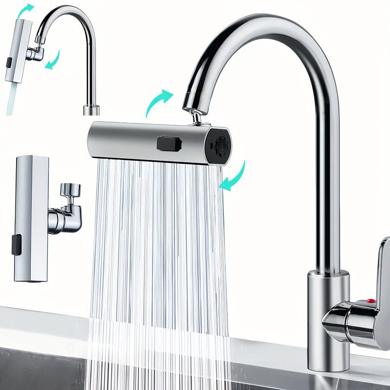 1pc Universal Multi-Function Faucet Adapter, ABS Material, 3-Speed Waterfall Flow, Rotatable Splash-Proof Spray Head