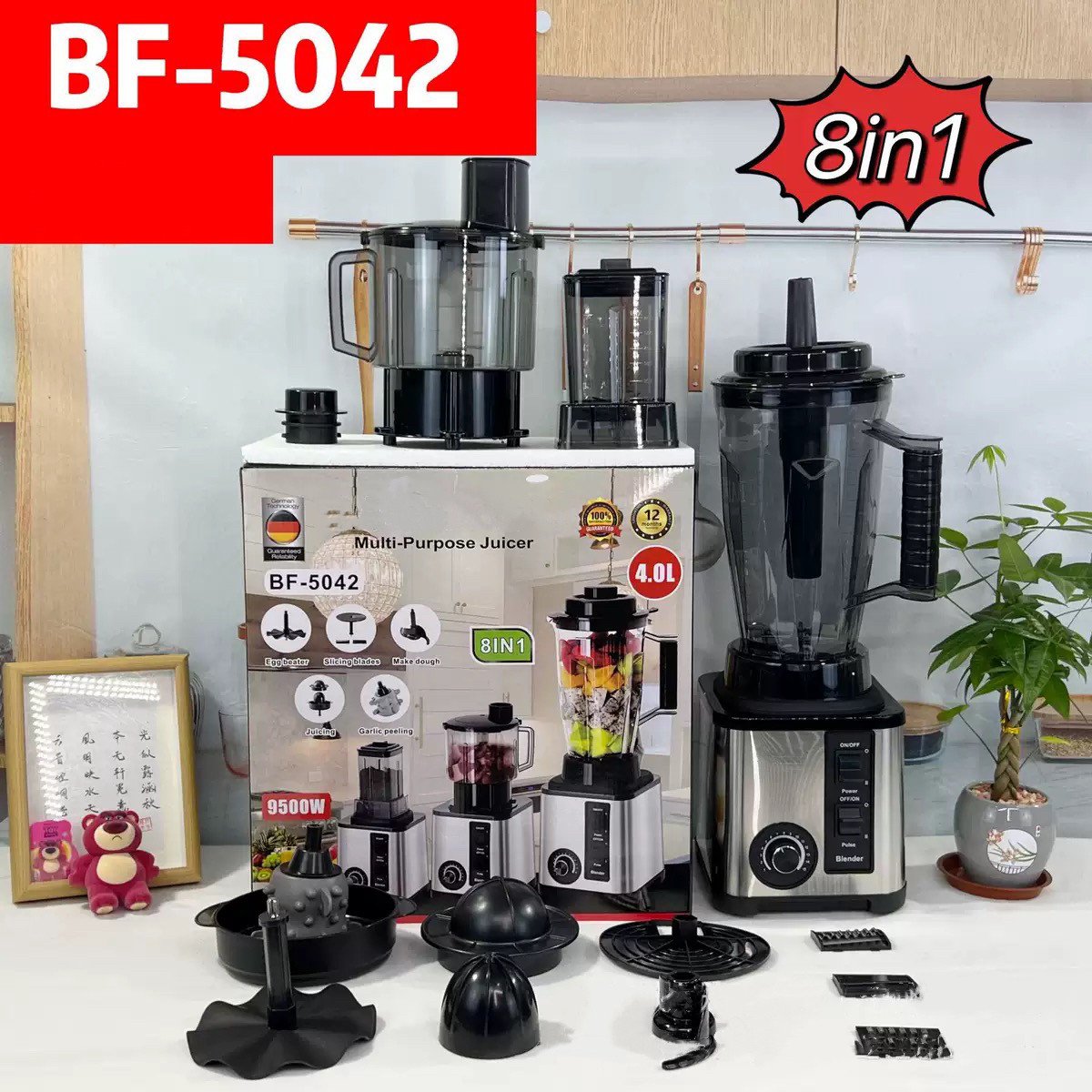 Multifunctional 8 in 1 4L Blender Juicer Food Processor Blender 3 in 1 Smoothie Blender Machine Heavy Duty Commercial 8000w