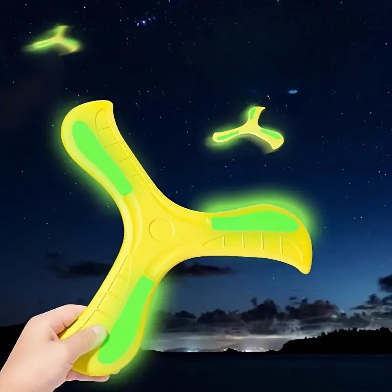 Glow-in-the-Dark Tri-Blade Boomerang for Outdoor Fun - 19.99 cm, Yellow & Green Design, Perfect for Family Games, Camping Activities, and Coordination Skills Development