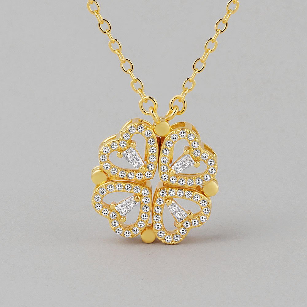 Heart Shaped Four Leaf Clover Pendant Necklace Zircon Women Love Clavicle Chain Gifts Openable Choker Jewelry