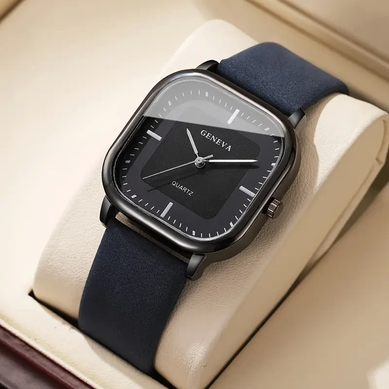 Men'S Trendy Square Minimalist Quartz Watch with a Scale Dial (1pc/Set) Does Not Include a Watch Box.