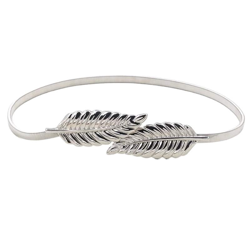 Skinny Metal Chain Waist Belt Gold Women Belts Vintage Elastic Leaf Shape Belt Wedding Design Stretch