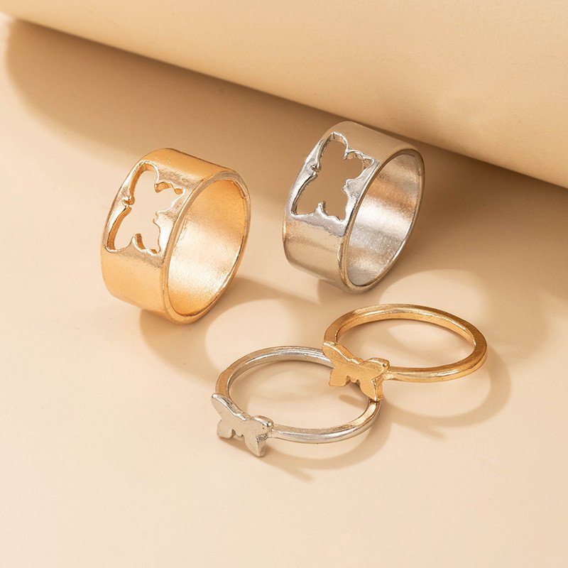 2Pcs Butterfly Rings for Women Butterfly Heart Moon Pinky Promise Couple Matching Friendship Cute TikTok Trendy Dainty Rings Set