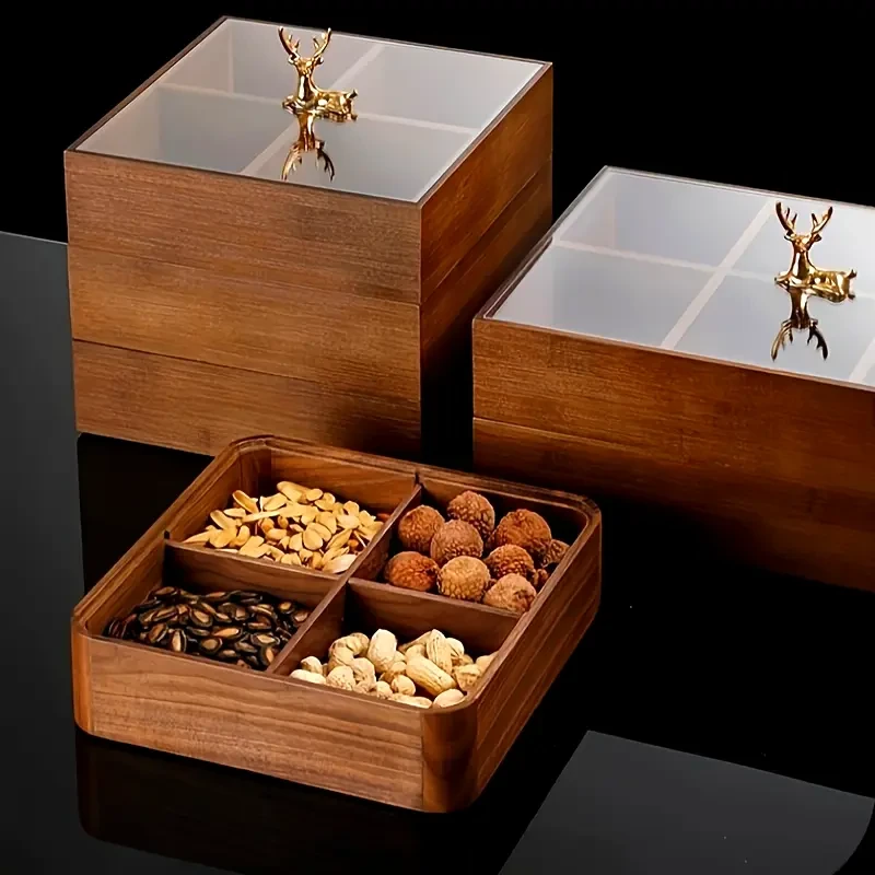 Solid Wood Fruit Box Home Use Divided Cover Dried Fruit Snack Storage Box